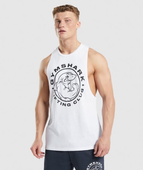 Men's Gymshark Legacy Drop Arm Tanks White | NZ 1MSJIU